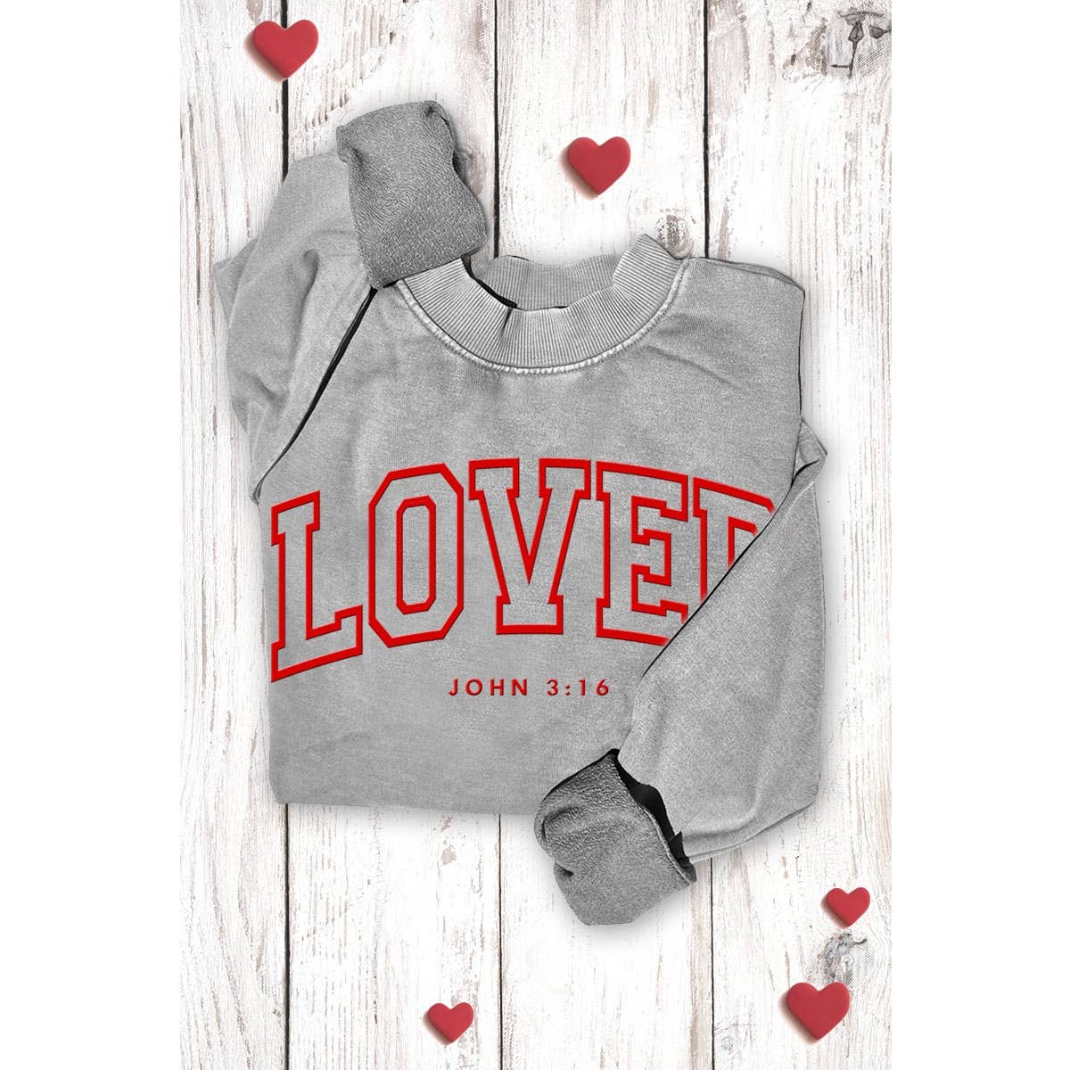LOVED PUFF PRINT MINERAL GRAPHIC SWEATWHIRTS: MINERAL VINTAGE RED / S-M-L-XL(1-2-2-1)