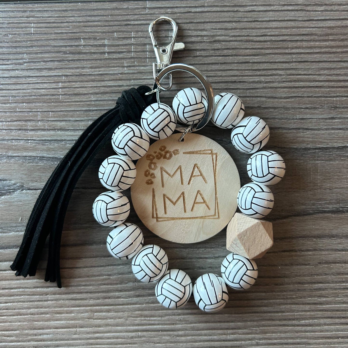 Mama Sports Keychain with Wooden Beads: Volleyball