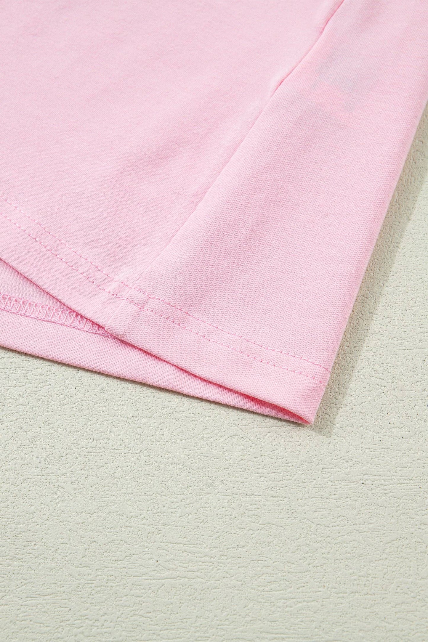 Pink Colorblock Flutter Sleeve Round Neck T Shirt: Pink / 95%Cotton+5%Elastane / L