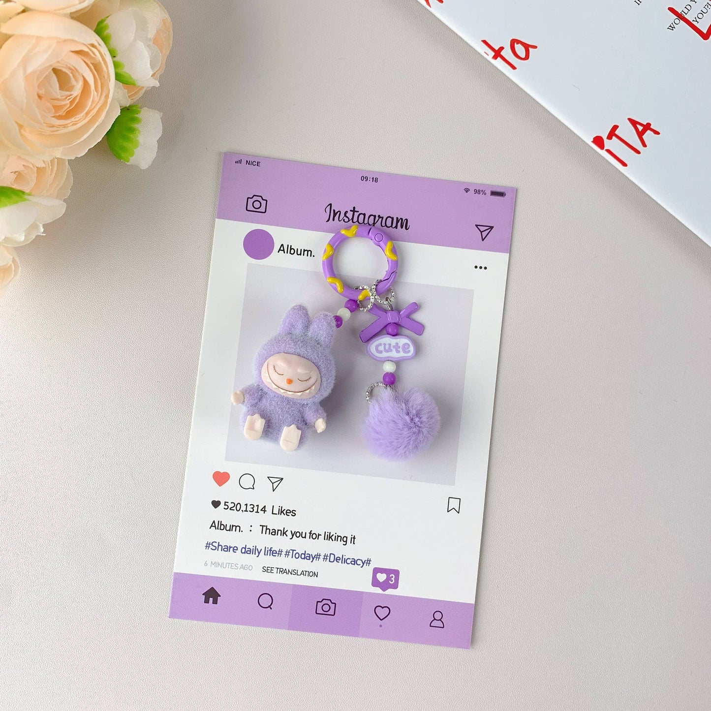 Labubu Hot-Selling Cute Keychain for Girls,Car Key Accessory: Purple