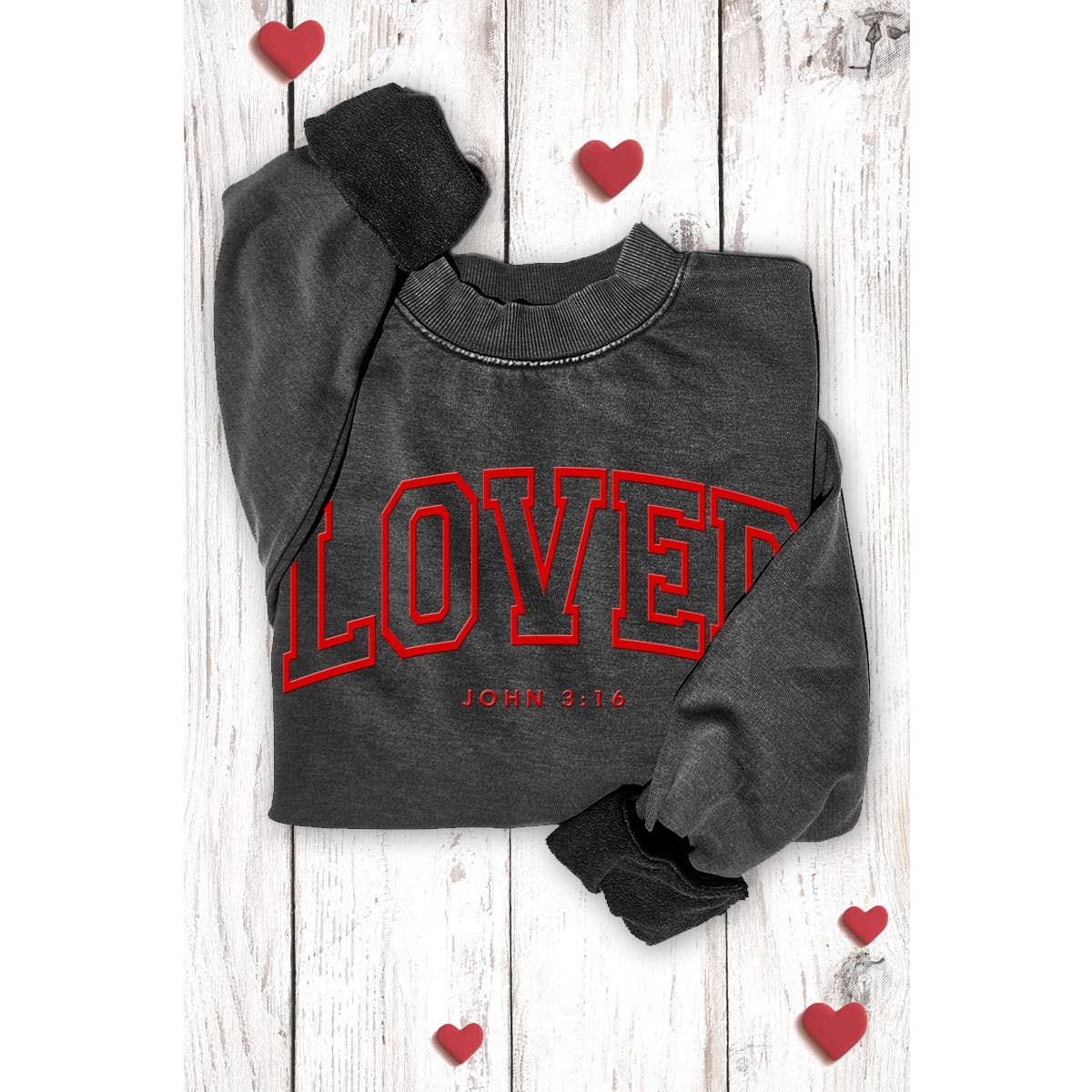 LOVED PUFF PRINT MINERAL GRAPHIC SWEATWHIRTS: MINERAL VINTAGE RED / S-M-L-XL(1-2-2-1)