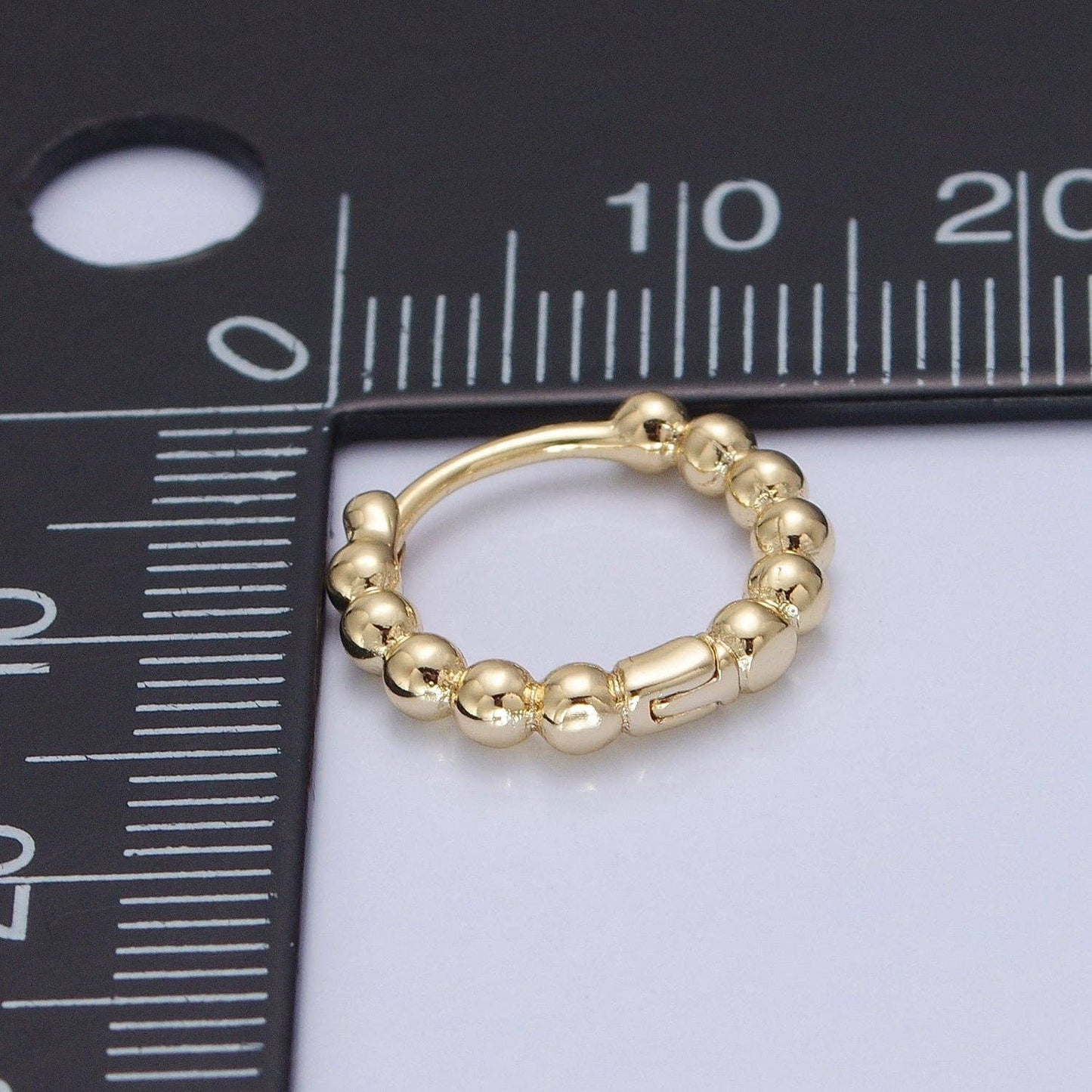 Dainty 14K Gold Filled Beaded Ball Round Bubble Huggie Hoop: Yellow Gold