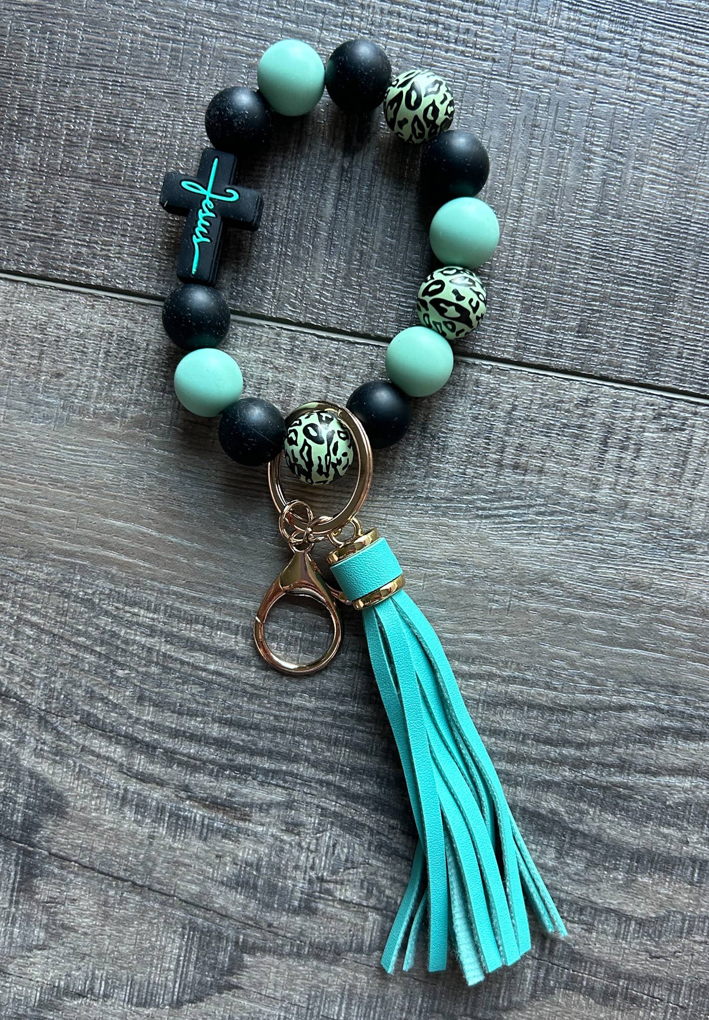 Faith in Jesus Cross Silicone Bead Wristlet Keychain: Pink