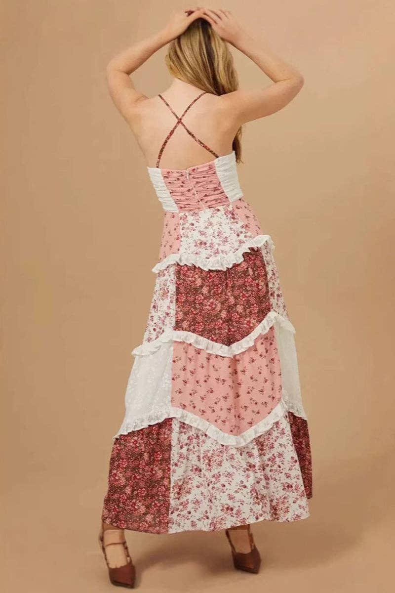 Floral Patchwork Sundress: PINK / M