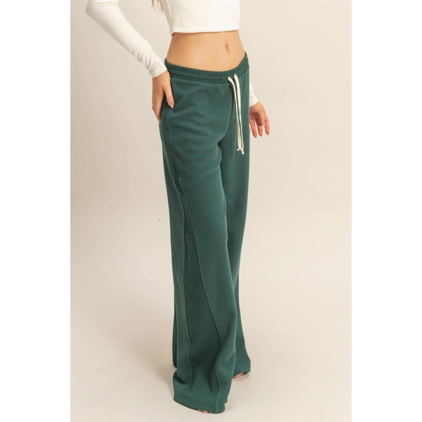 Waffled Knit Pants With Contrasting Ties: H.GRAY / S-M-L(2-2-2)