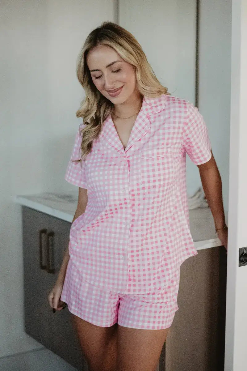 Light Pink Wholesale Plaid PJ Shorts: Light Pink / XXL