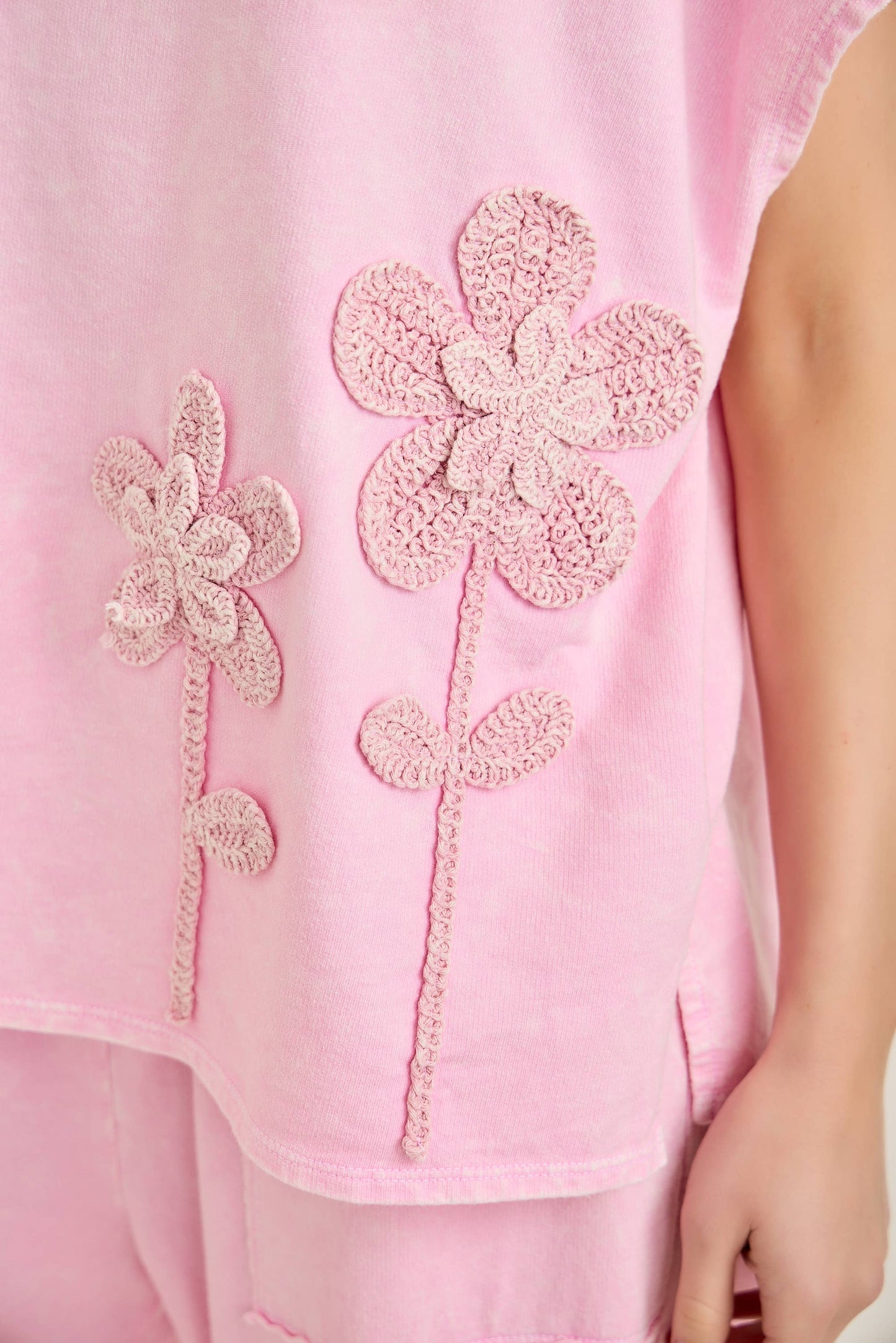 Mineral Washed Flower Garden Sleeveless blouse top HT7012: Papaya / S-M-L / 2-2-2