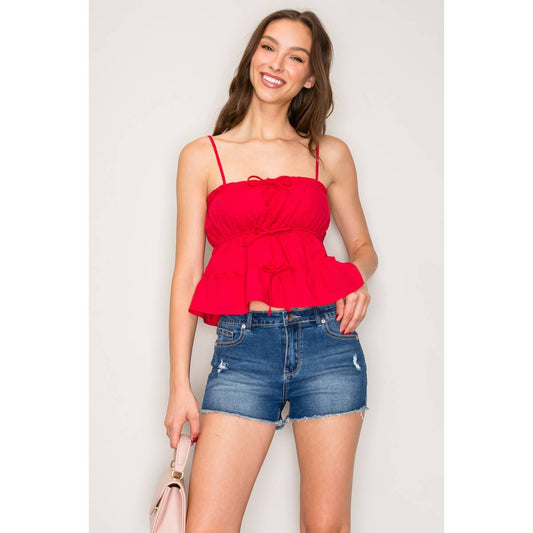 Spaghetti Strap Double Tier Baby Doll Top: Red / S-M-L(2-2-2)