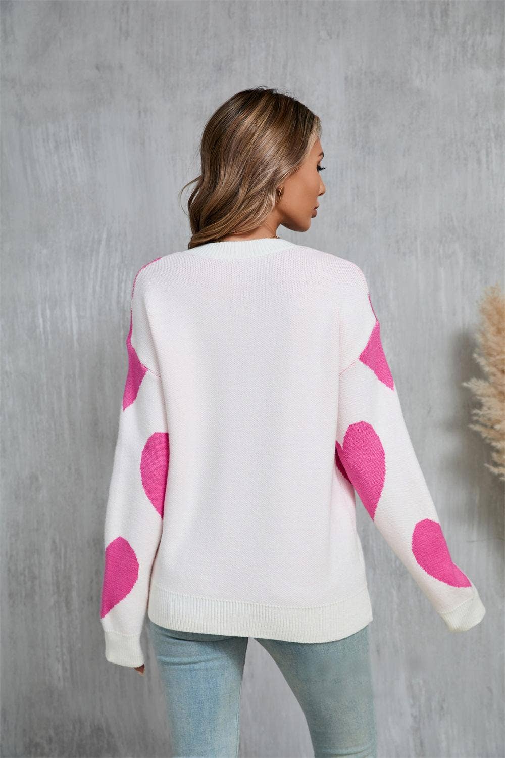 Valentine Heart Knit Sweater Pink Red Pullover Top: Rose Red / M