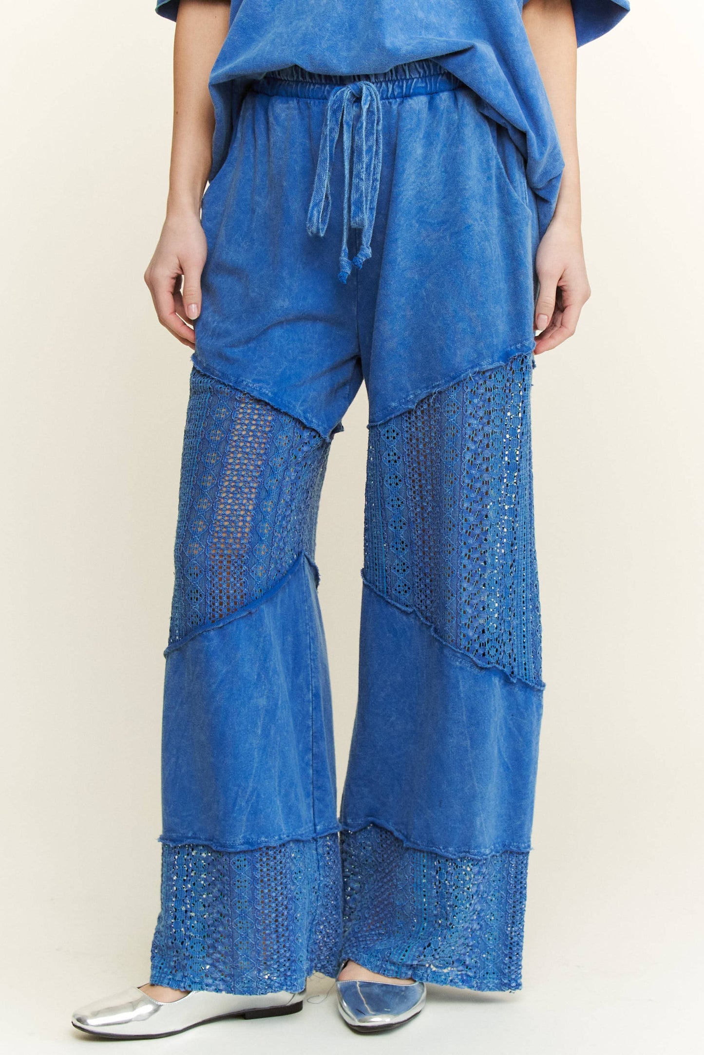 Mineral Washed Lace See through Breezy pants HP6335.: Silver Grey / S-M-L / 2-2-2