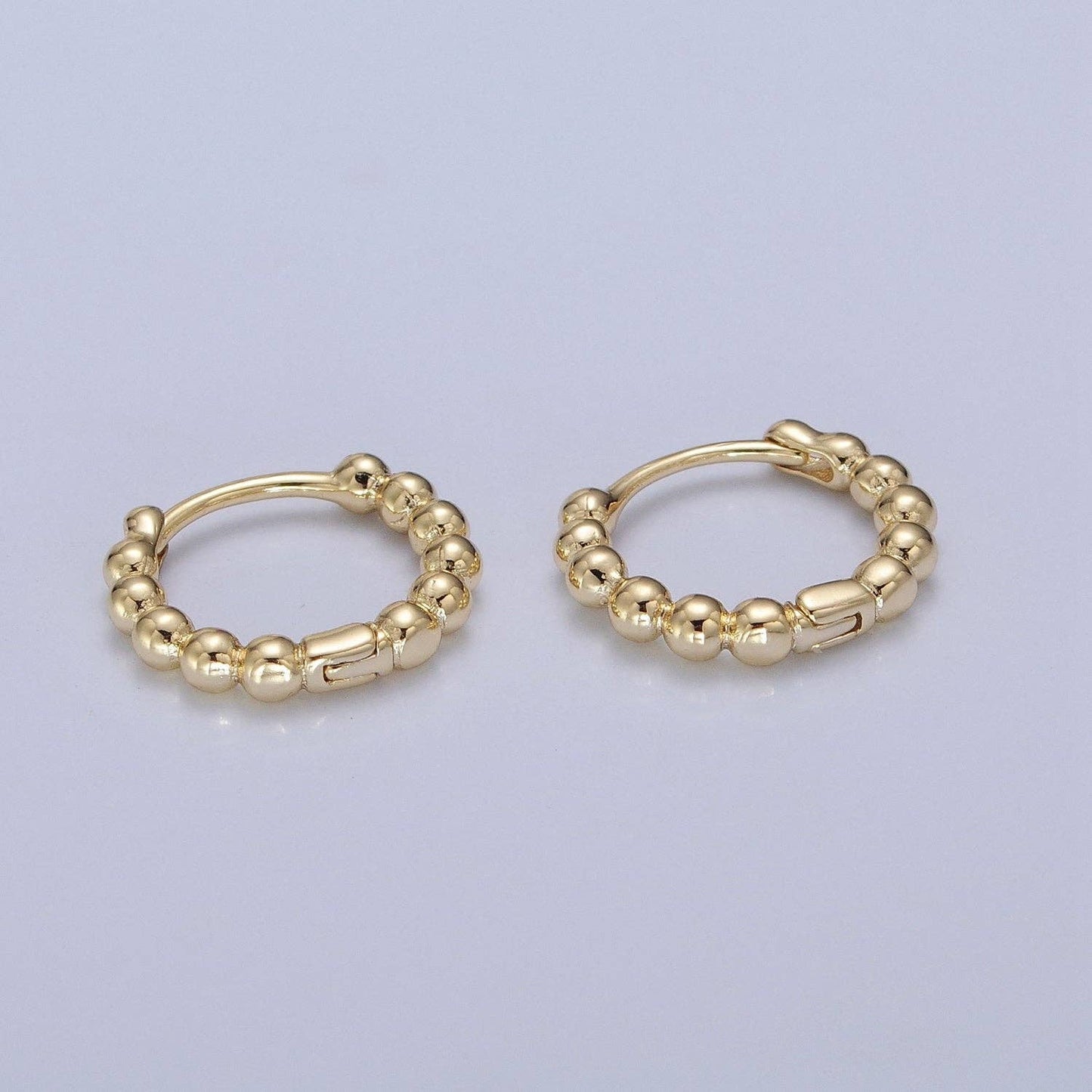 Dainty 14K Gold Filled Beaded Ball Round Bubble Huggie Hoop: Yellow Gold