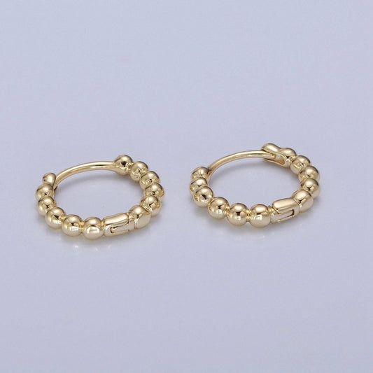 Dainty 14K Gold Filled Beaded Ball Round Bubble Huggie Hoop: Yellow Gold
