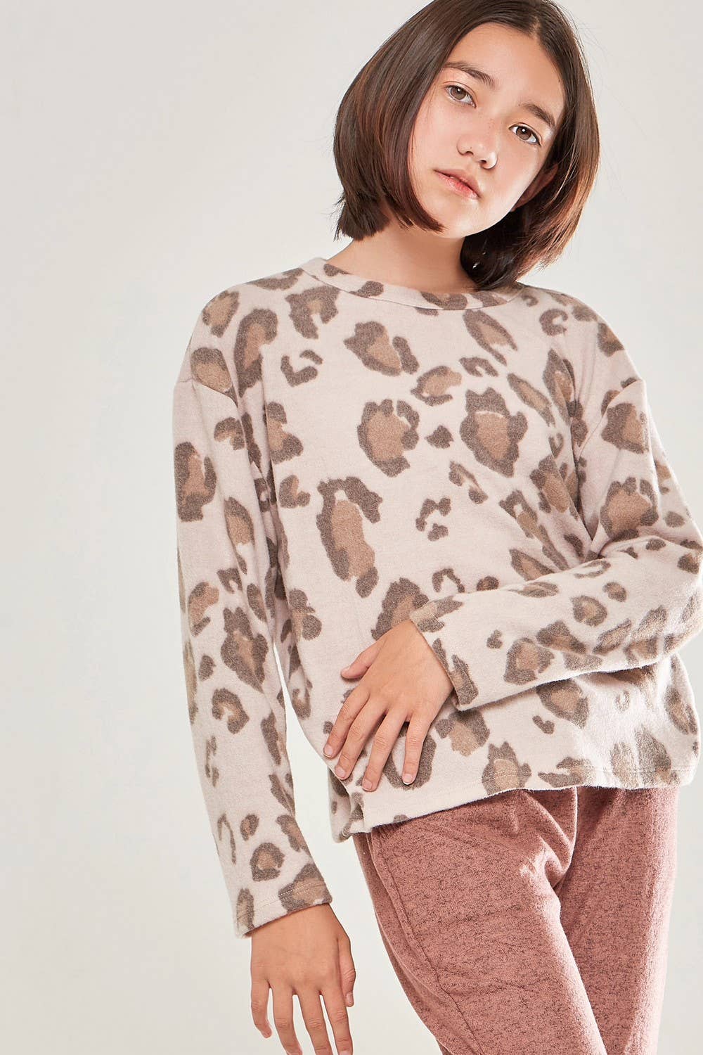 Leopard Twist Open Back Knit Sweater: Blush / S