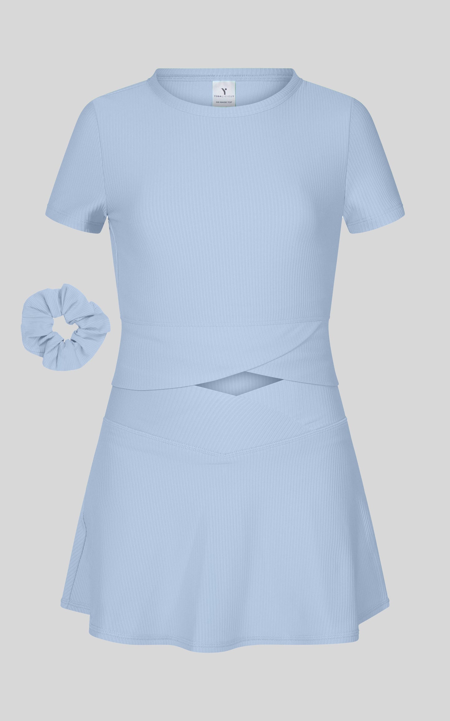 Little Girl Rib Marie Crossover Top and Skort Set: POWDER BLUE