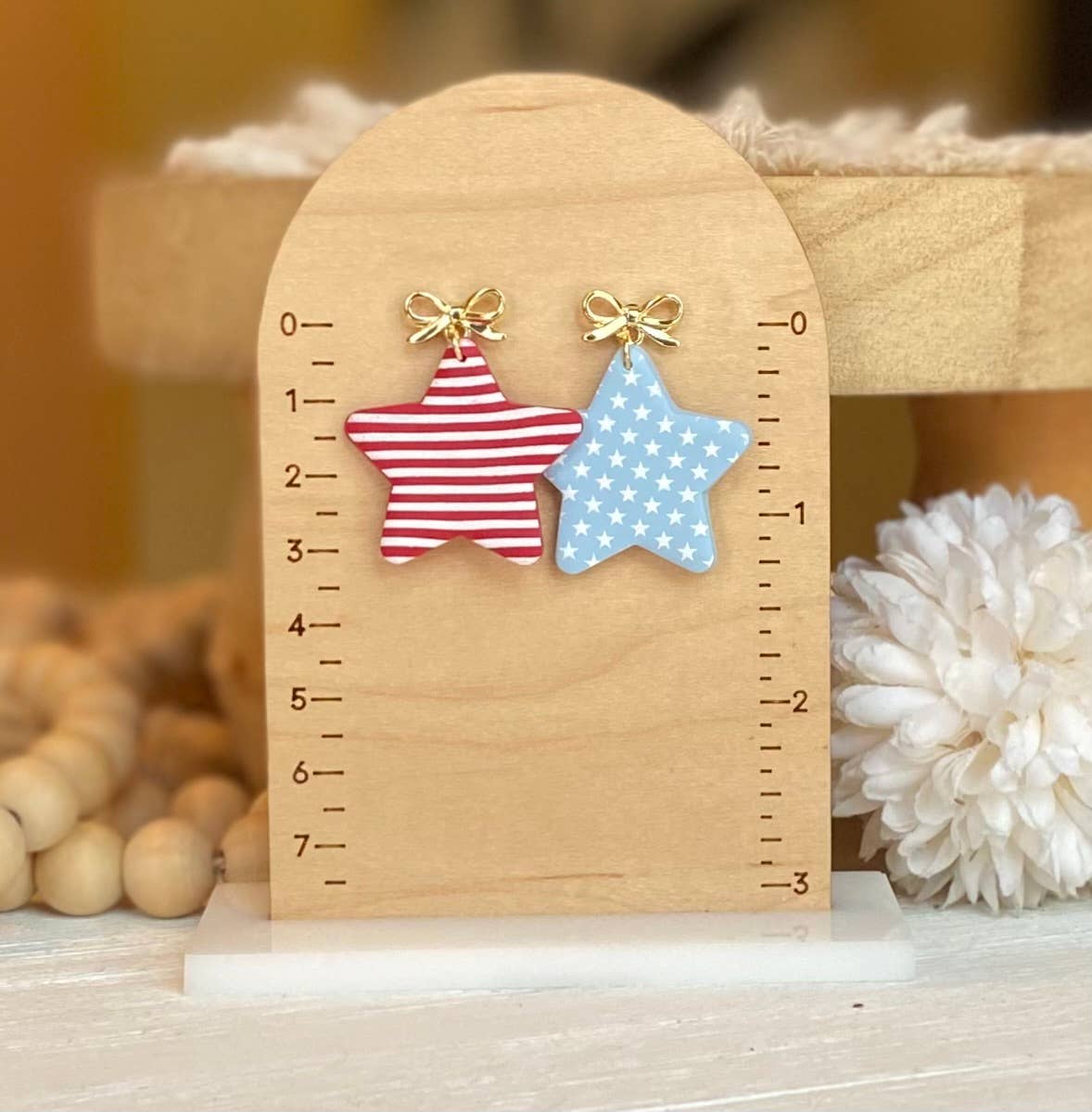 Fourth of July Handmade Earrings | Red White & Blue Earrings: Heart Flag