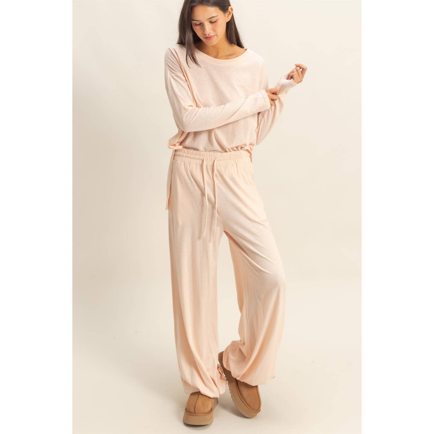 High Waist Drawstring Wide Leg Pants: BLACK / S-M-L(2-2-2)