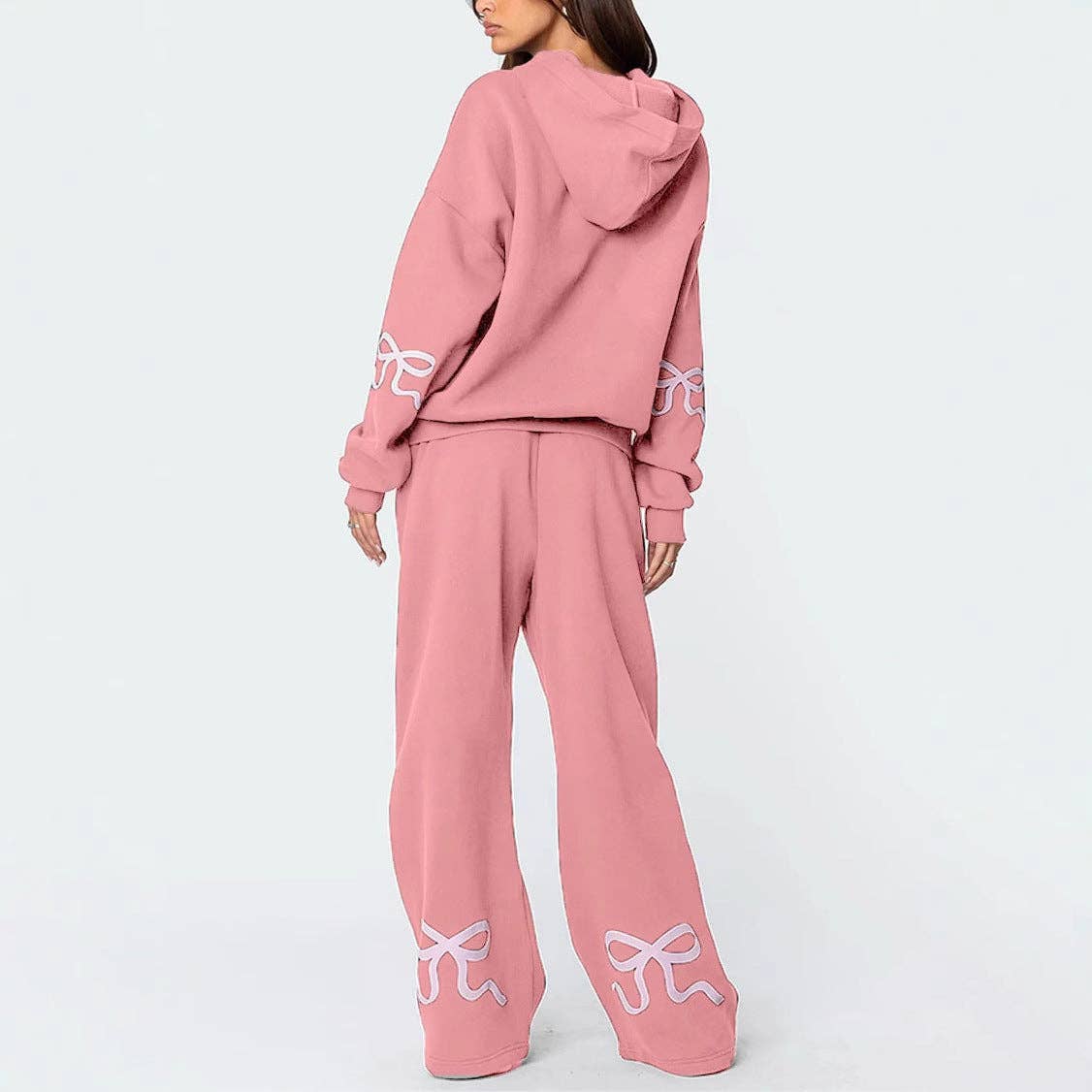 Trendy Casual Long Sleeve Loose Hoodie & Wide Leg Pants Set: Gray / M