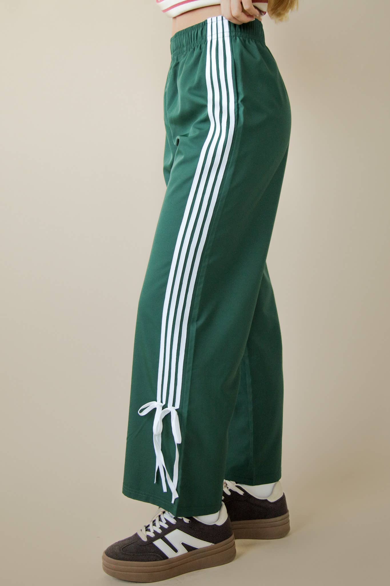 NP70839-Side Ribbon Detail Jersey Pants: FOREST / S-M-L/2-2-2
