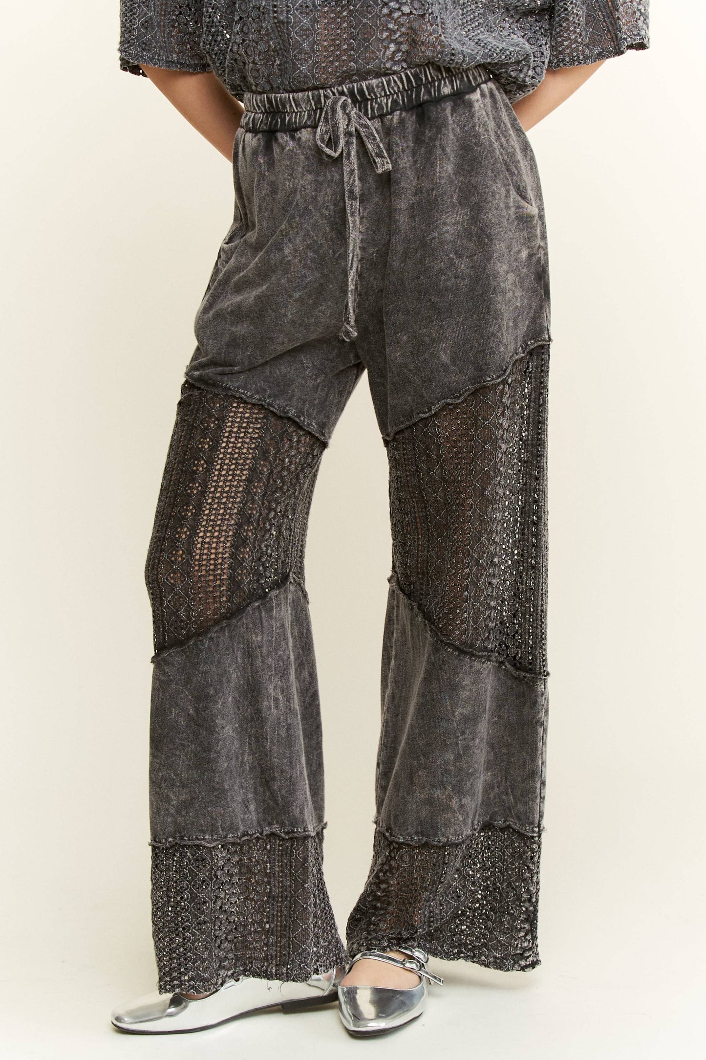 Mineral Washed Lace See through Breezy pants HP6335.: HotPink / S-M-L / 2-2-2