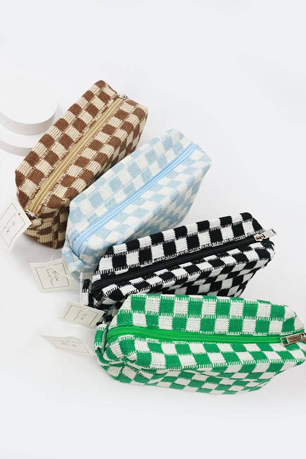 Checkered Knitted Cosmetic Bag: LAVENDER / ONE