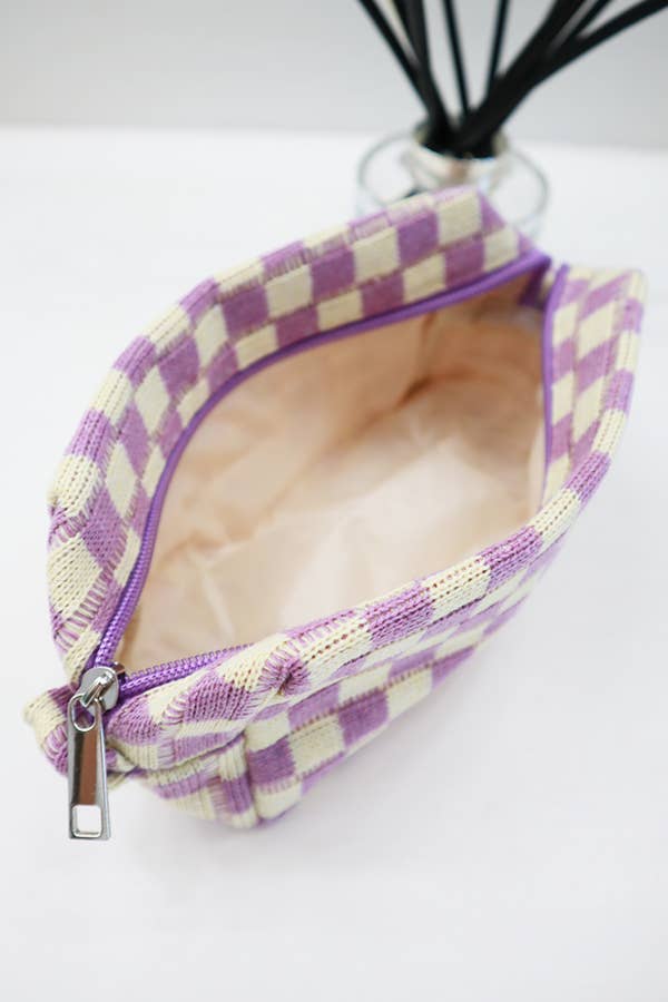 Checkered Knitted Cosmetic Bag: LAVENDER / ONE