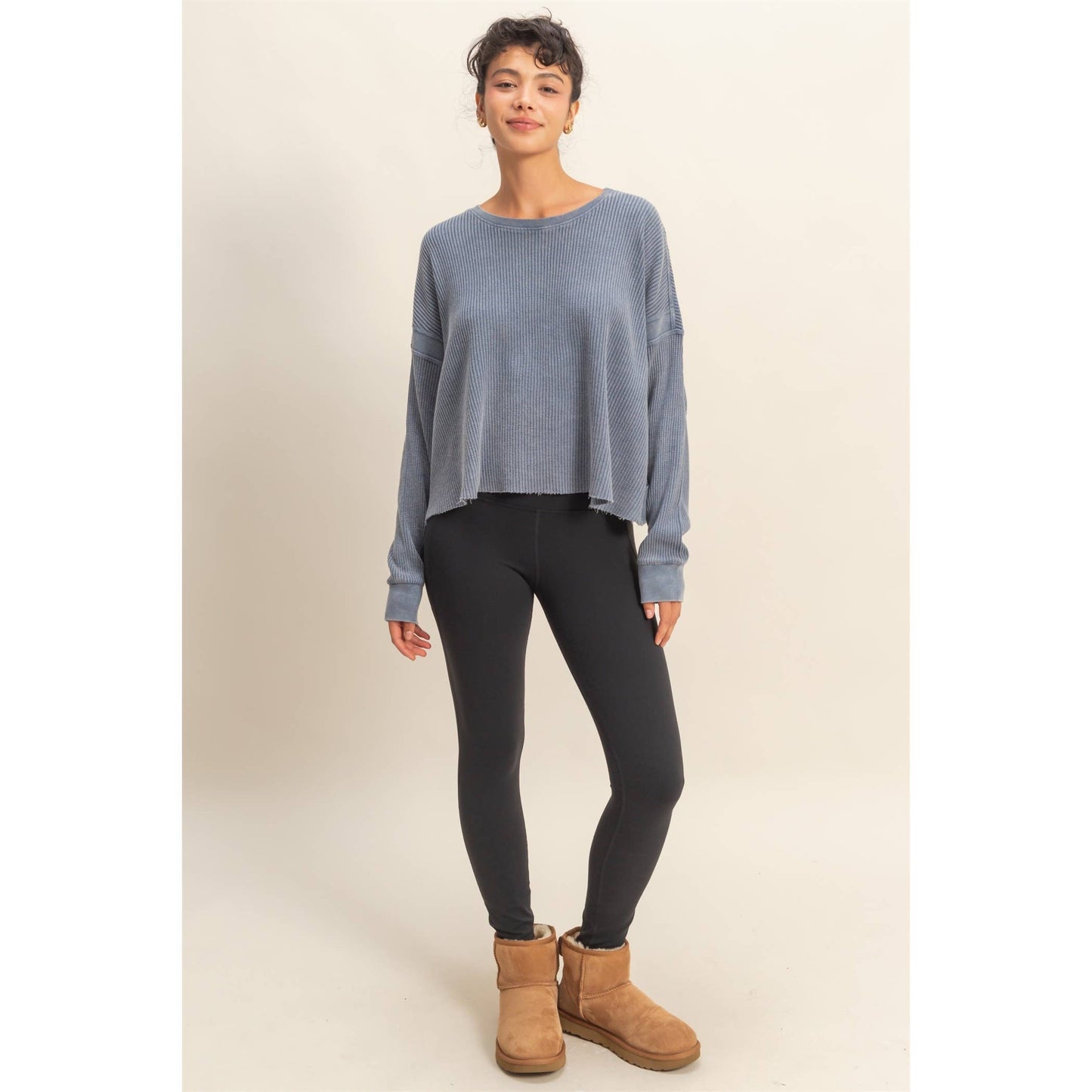 Chic Open Back Textured Knit Long Sleeve Top: CREAM / S-M-L(2-2-2)