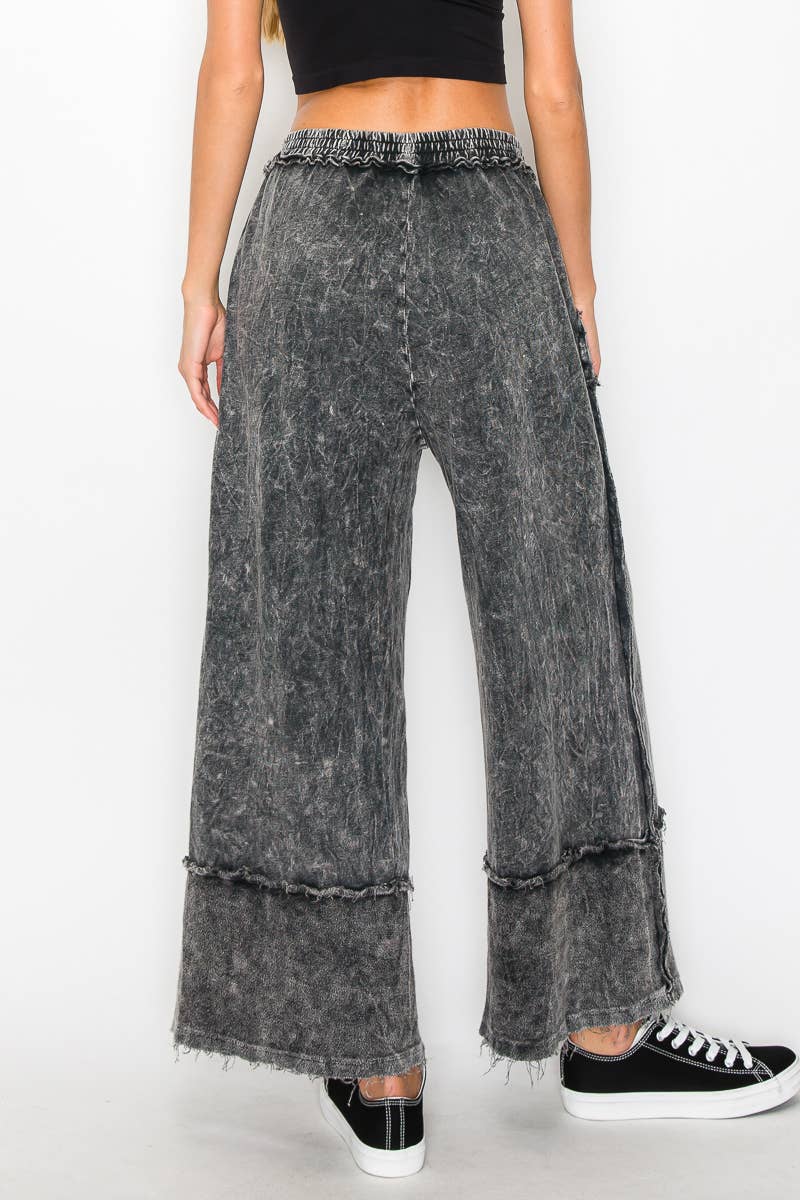 MineralWash Wide Pants with raw hem frayed details HP5536..: Latte / S-M-L / 2-2-2