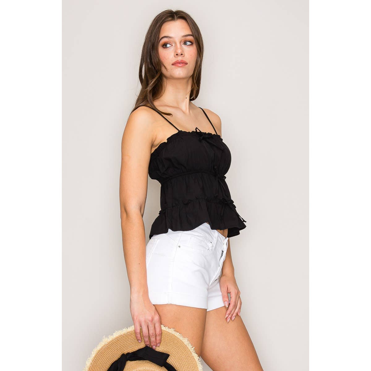 Spaghetti Strap Double Tier Baby Doll Top: Red / S-M-L(2-2-2)