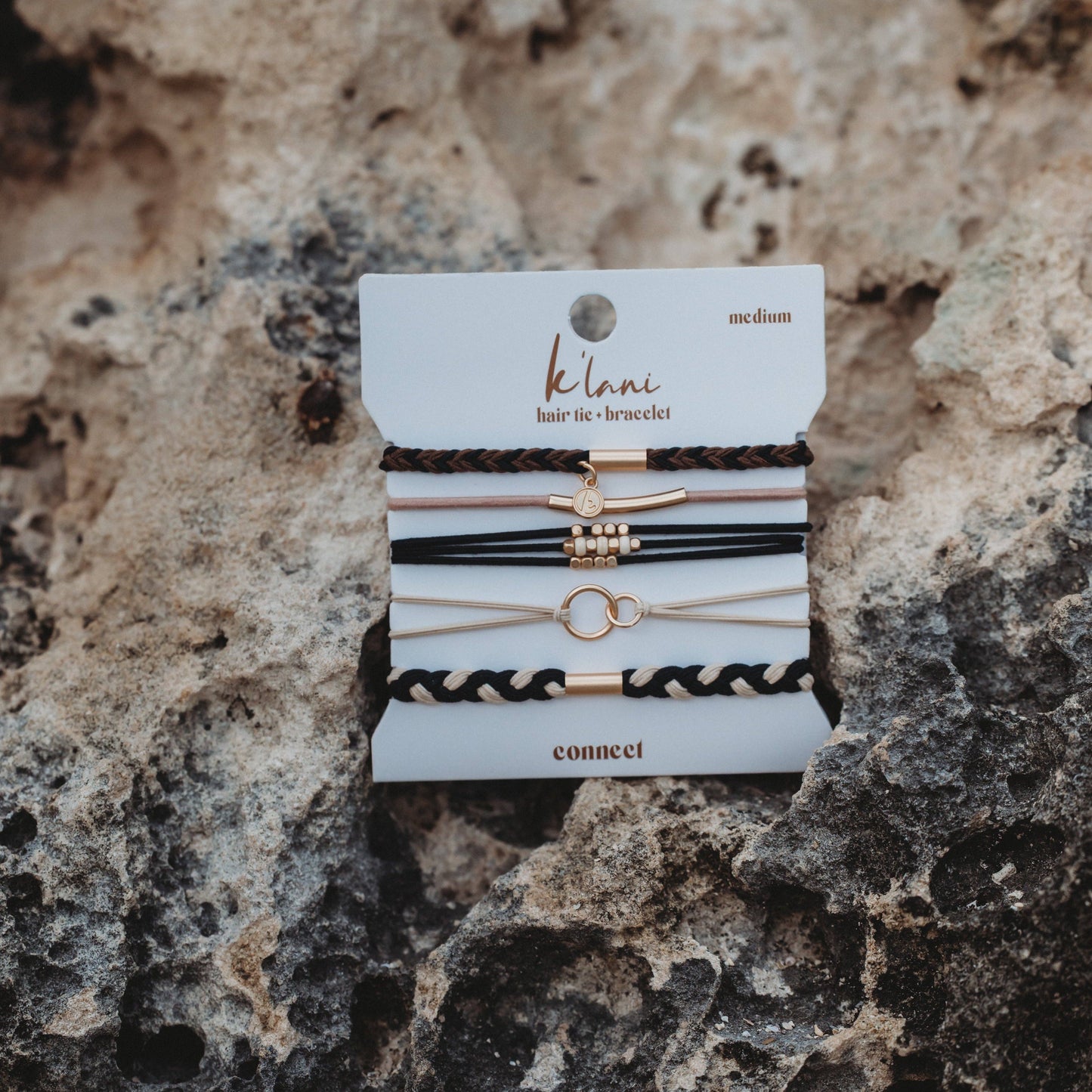 "Connect" Black and Cream with Gold Accent Hair Tie Bracelets: Small
