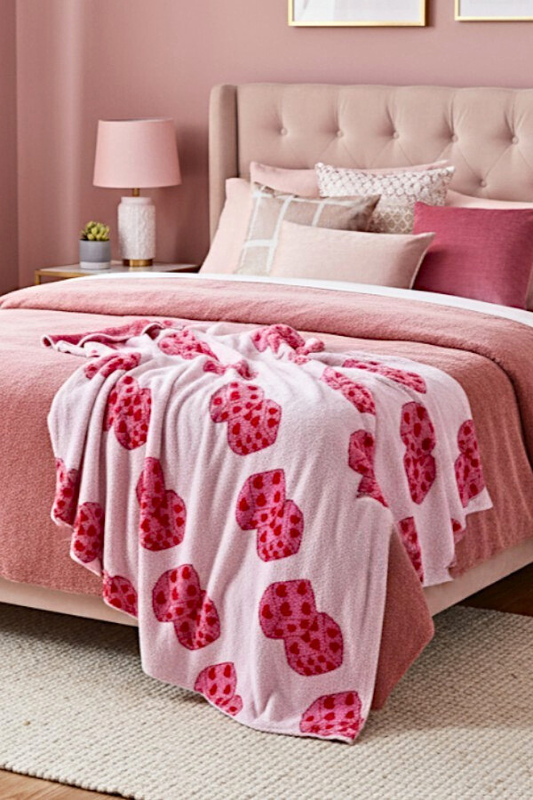 Pink Heart Dice Luxury Blanket