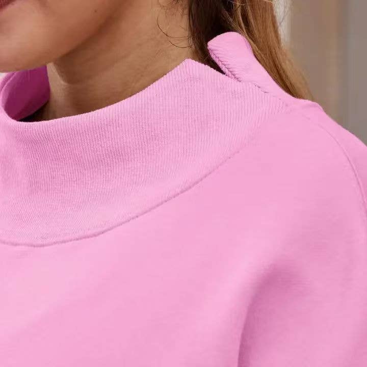 Oversized Mock Neck Top Sweatshirt : Black / Contemporary / L
