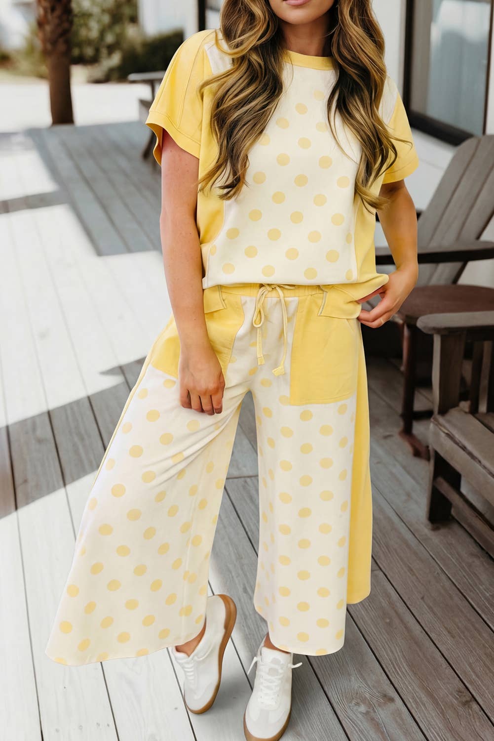 66 Polka Dot Top and High Waist Shorts 2pcs Set (S-XL): Sky Blue