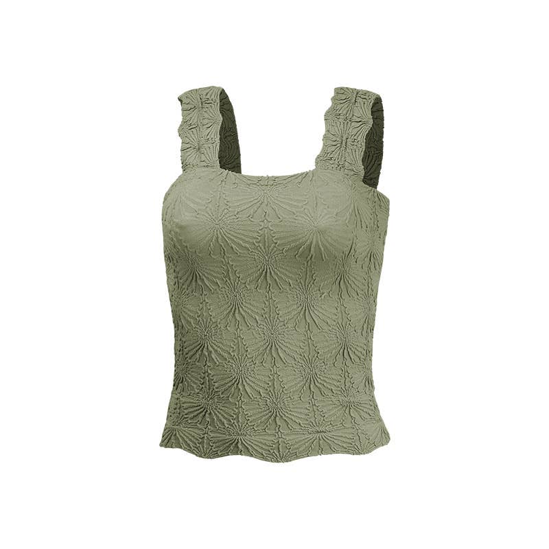 Flowers Jacquard fitted Tank -12 COLORS: Black / L