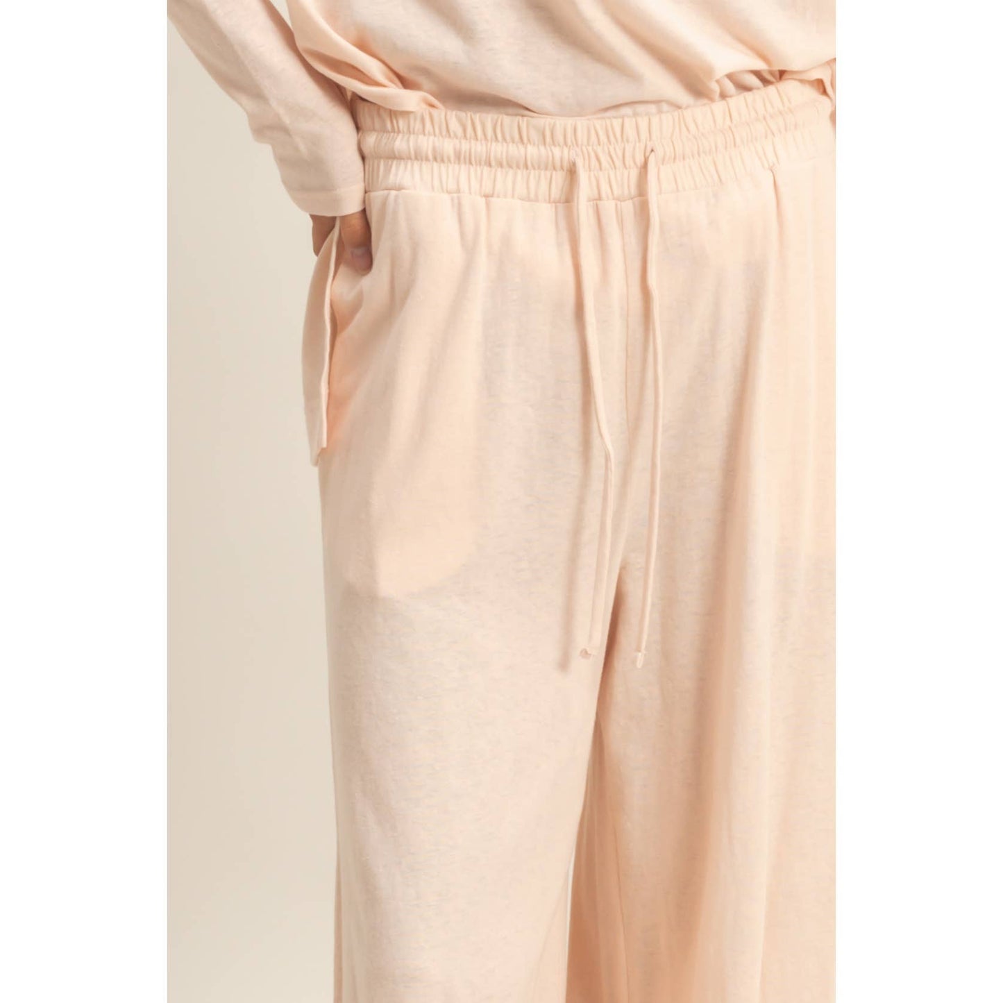 High Waist Drawstring Wide Leg Pants: BLACK / S-M-L(2-2-2)