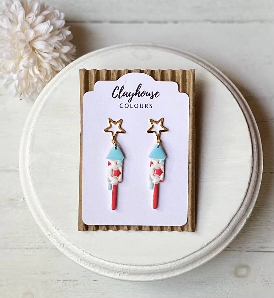 Fourth of July Handmade Earrings | Red White & Blue Earrings: Small Stars & Stripes