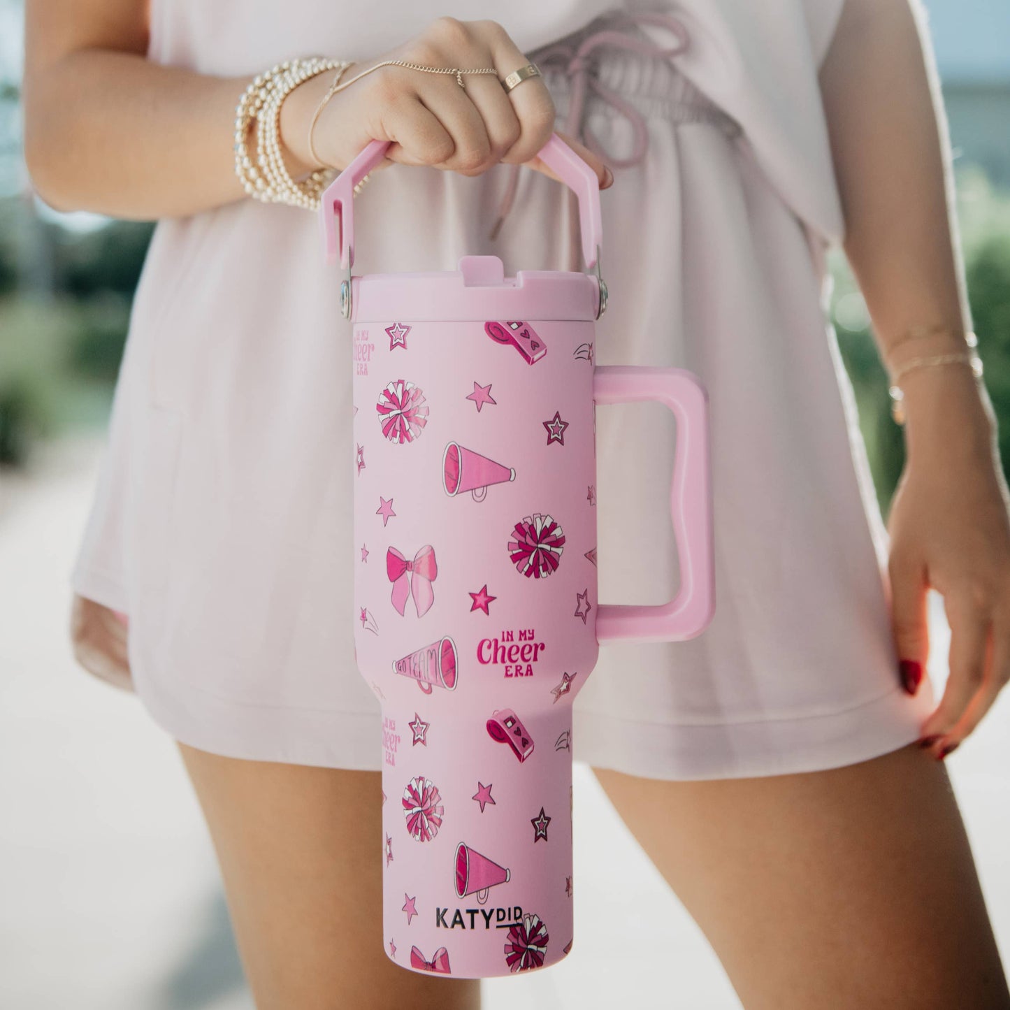 In My Cheer Era Wholesale 38 Oz Tumbler with Lid Handle: Pink