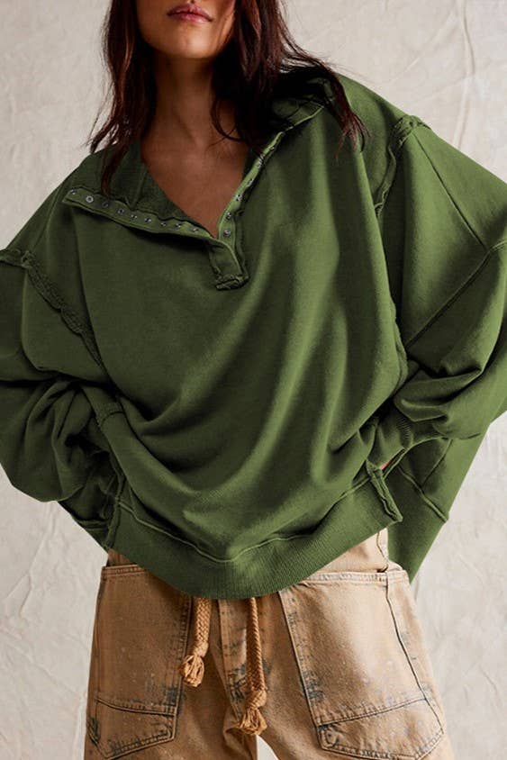 Half button outseam oversized sweatshirt: Fuchsia / M