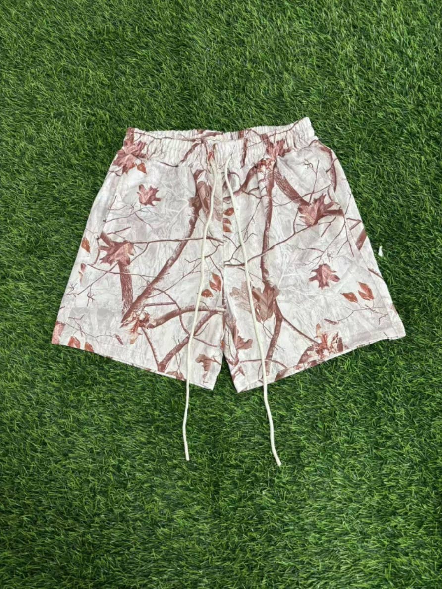 Essential woodland tree camo workout shorts - 4 colors: Cement / L