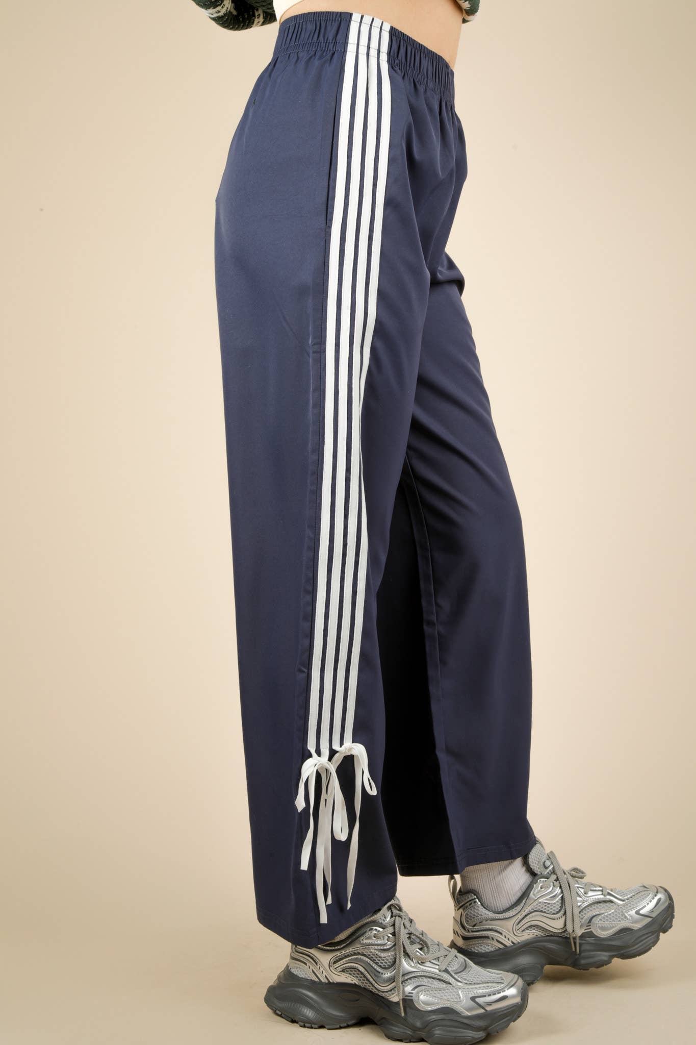 NP70839-Side Ribbon Detail Jersey Pants: RED / S-M-L/2-2-2
