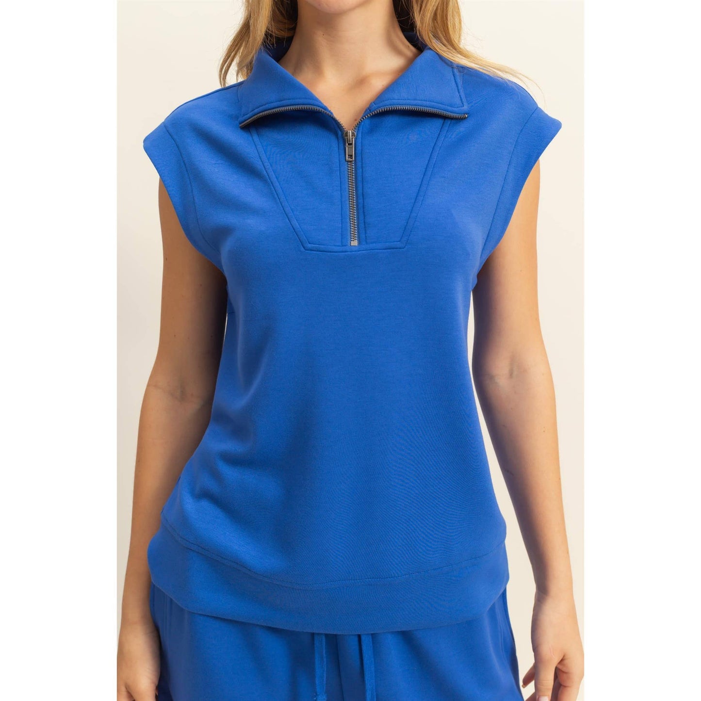 DZ25C571-Mock Neck Half Zip Up Sleeveless Top: BLACK / S-M-L(2-2-2)