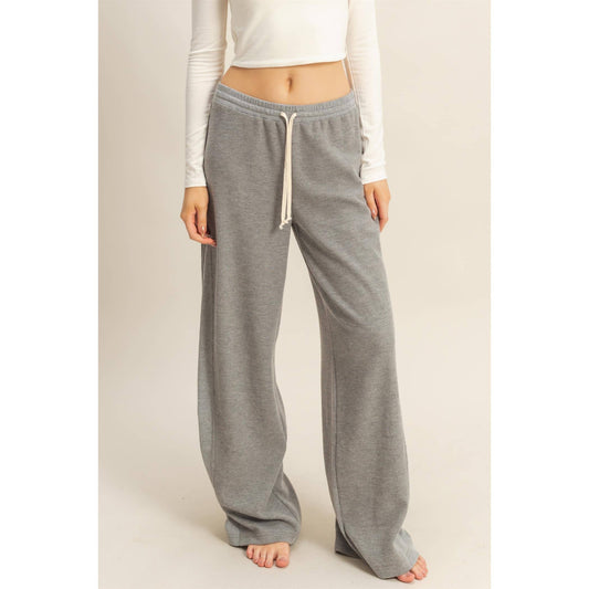 Waffled Knit Pants With Contrasting Ties: H.GRAY / S-M-L(2-2-2)