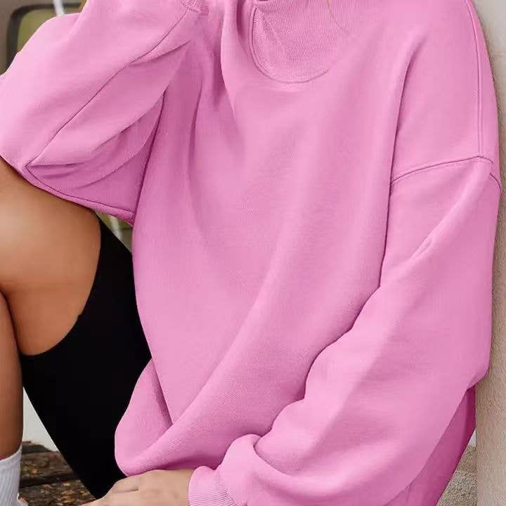 Oversized Mock Neck Top Sweatshirt : Black / Contemporary / L