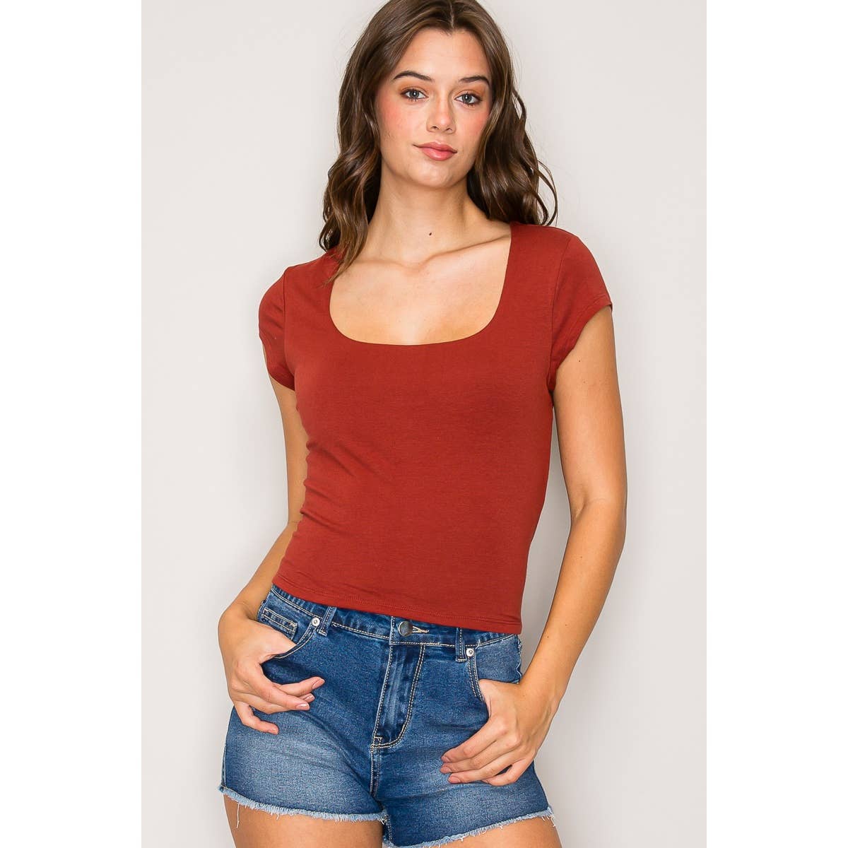 Double Layer Square Neck Cap Sleeve Top: Fuchsia Purple / S-M-L(2-2-2)