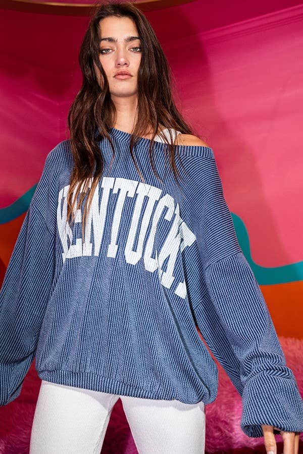 T1770M 'KENTUCKY' Comfy Oversize Graphic Sweatshirt, Gameday: ROYAL BLUE / S-M-L (2-2-2)