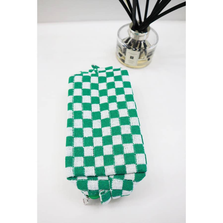 Checkered Knitted Cosmetic Bag: LAVENDER / ONE