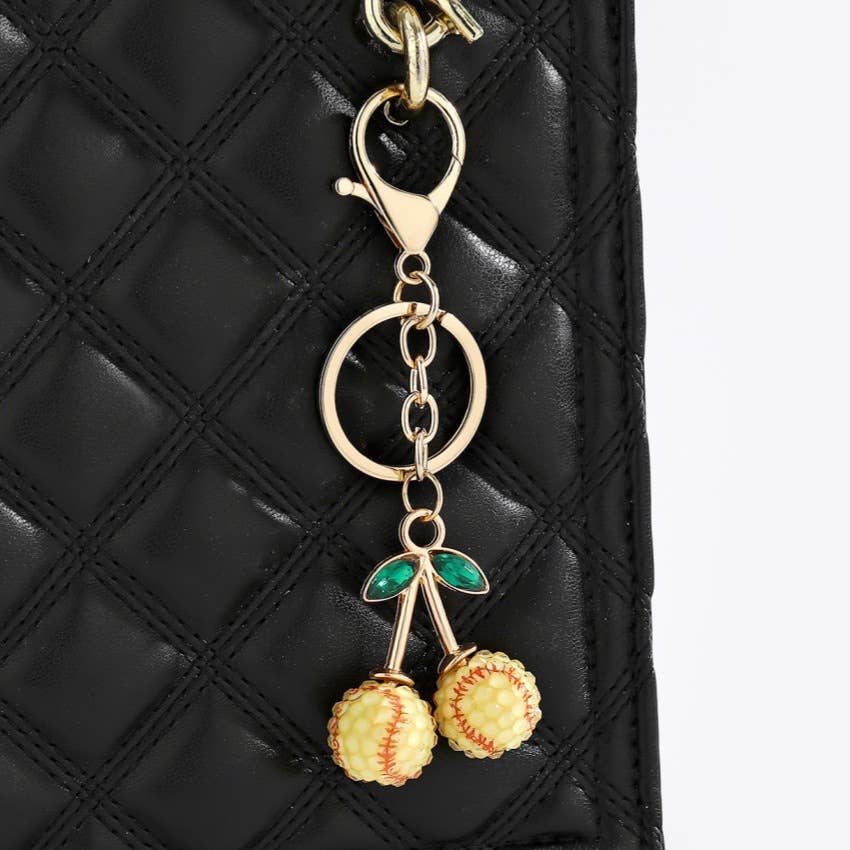 Diamond-Encrusted Cherry Style Ball Sports Keychain: Yellow / M