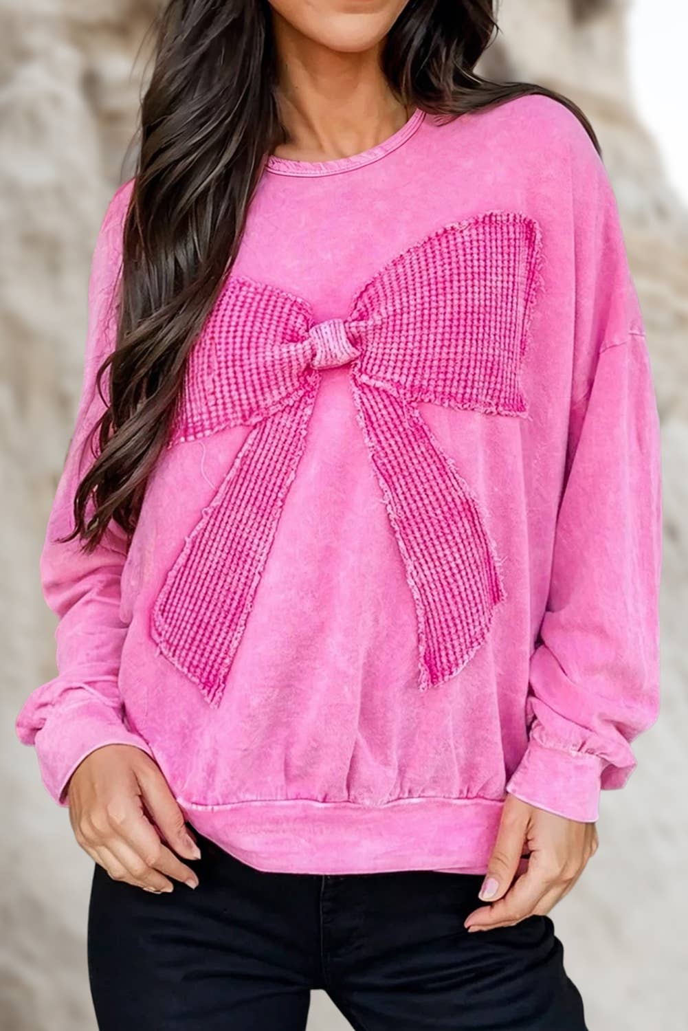 Mineral Wash Big Bow Patch Sweatshirt | S-XL: As shown / Missy / M