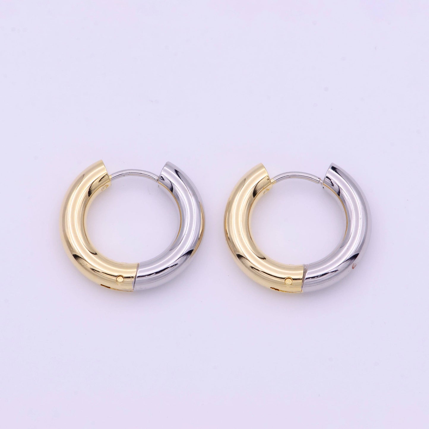 Mixed Metal Silver & Gold 20mm Huggie Hoops Earrings | AD168