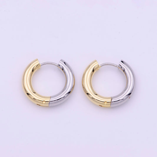 Mixed Metal Silver & Gold 20mm Huggie Hoops Earrings | AD168