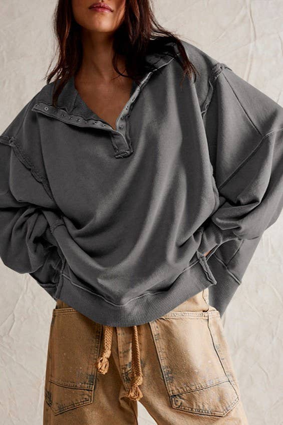 Half button outseam oversized sweatshirt: Fuchsia / S